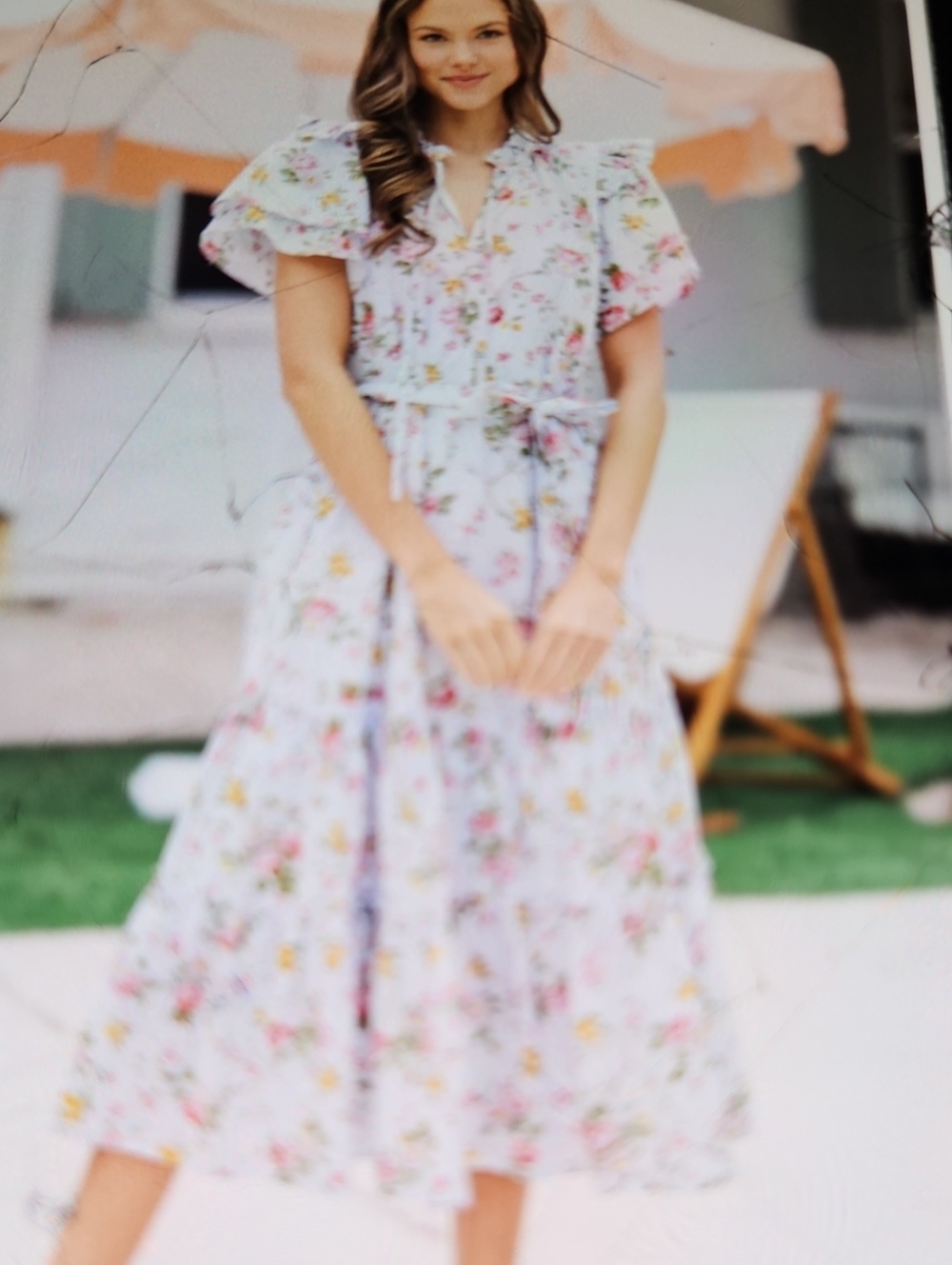 entro Floral Midi Dress in White with Pink and Yellow Flowers